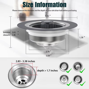 <span class=keywords><strong>SANIPRO</strong></span> Kit de vidange et bouchon de lavabo 3-en-1 amélioré, en acier inoxydable, pour évier de cuisine, drainage rapide - Product Image 2