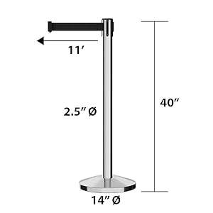 Set di montanti di prolunga 6.6 Ft/2 m cintura retrattile nera barriera per il controllo della folla con Base in metallo - Product Image 4