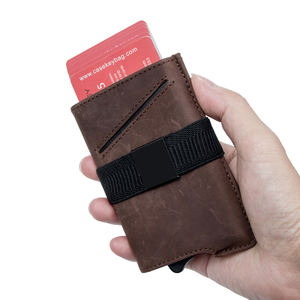 Dropshipping Portefeuille Slim Minimaliste Vintage en Cuir de Vache Véritable Auto Eject RFID Blocking Pop Up Business Credit Card Holder Case - Product Image 6