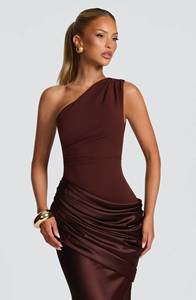 Abito a trapezio aderente con spalla scoperta, <span class=keywords><strong>senza</strong></span> <span class=keywords><strong>maniche</strong></span>, plissettato e patchwork, nuovo stile autunno/inverno per donne europee e americane - Product Image 3