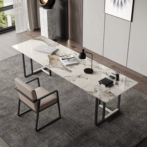 Italian Light Luxury Rectangular Stone Conference Table Modern Simple Reception Negotiation Writing Table With Carbon Steel Base