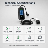 Pengisi Daya EV Portabel Odisen 7kW 11kW 22kW GBT 16A 32A AC Charger IP65 Auto Stop OVP OCP 3C Bersertifikasi CE ISO9001 untuk Rumah dan Luar Ruangan OEM