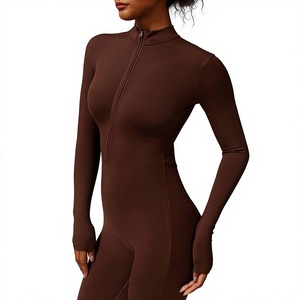 <b>Top</b> Quality Wholesale Women's Long Sleeve Zip Front Yoga Jumpsuit <b>One</b> Piece Fitness Bodysuit Stretch Workout Activewear Romper - Product Image 5
