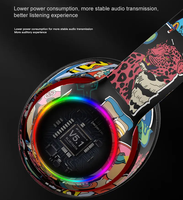 Graffiti Casque Bluetooth 5.1 DJ Casque Gamer sans fil avec micro RGB lumière LED pour enfants PC Gamer Earphone Support TF Card