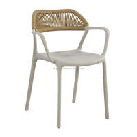 Chaise d'extérieur empilable moderne en plastique gris clair avec accoudoirs