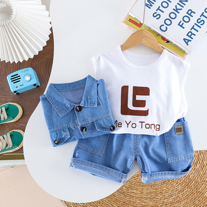 Roupa de Verão para Bebê Menino, Colete com Letras, Jaqueta de Manga Curta com Gola Reversível, Calças Curtas, Conjunto de 3 Peças, Roupas Esportivas para Crianças - Product Image 6