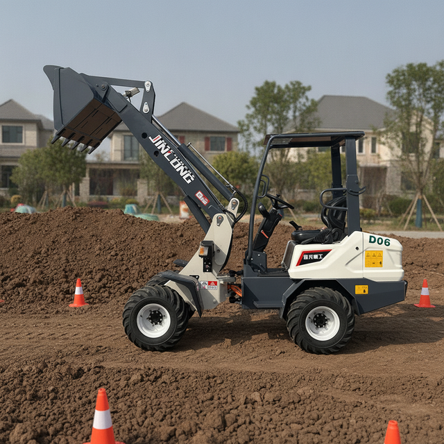 JLE906 800kg Mini Electric Tractor Loader Wheel Loader with Engine & Gearbox Telescopic Compact for Garden Farm Construction