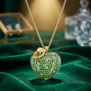 Collar con Colgante de Manzana de Cristal Verde con Cadena Chapada en Oro y Detalle de Mariquita para Mujer - Product Image 3