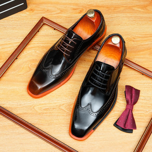 Chaussures derby en cuir véritable brillant, cuir de vachette pleine fleur pour homme avec semelle orange, style rétro britannique, chaussures en cuir décontractées pour affaires - Product Image 2