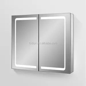 Armadietto a specchio in alluminio a doppia porta personalizzabile con LED