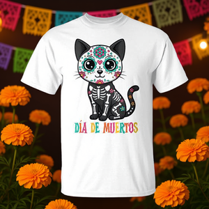 T-shirt mignon Kawaii Cat Sugar Skull Day Of The Dead pour hommes, femmes et enfants - Product Image 3