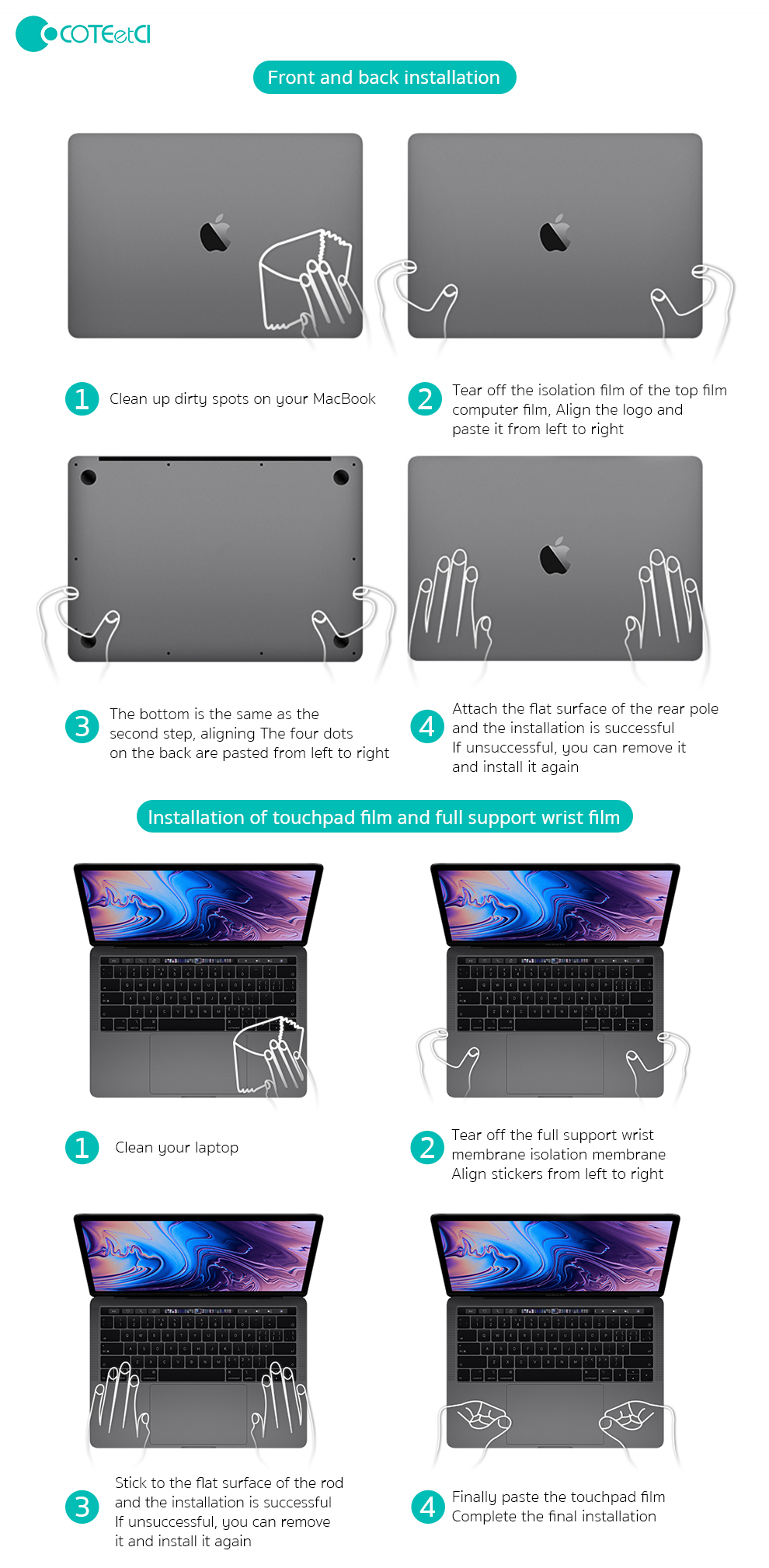 COTEetCI Suitable for Macbook full set of protective film Apple notebook computer case film air pro body sticker