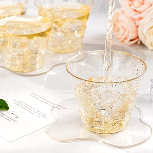 Platillos de plástico desechables ecológicos de 9oz con purpurina dorada, diseño personalizable para bodas elegantes, fiestas, té, eventos de Navidad - Product Image 3