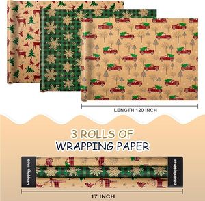 17in Christmas gift wrapping <b>paper</b> roll Snowflake and Reindeer <b>pattern</b> Kraft <b>paper</b> Customizable size with logo - Product Image 2