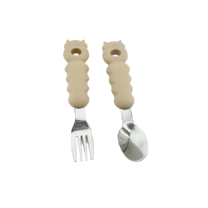 Juego de Cuchara y Tenedor para Bebé de Acero Inoxidable y Silicona de Grado Alimenticio 100% Libre de BPA, Diseño Sólido, para Niños Pequeños, OEM ODM - Product Image 3