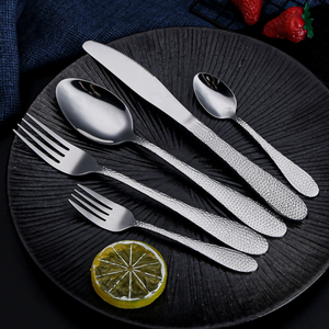 DFJY - Juego de cubiertos de acero inoxidable con mango martillado, cuchillo para carne, tenedor de mesa, tenedor para postre, personalizado - Product Image 3