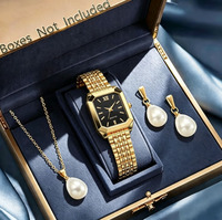 Ensemble de 4 montres élégantes rectangulaires pour femmes, cadran romain, montre-bracelet à quartz, ensemble de bijoux en perles (sans boîte)