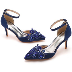 Scarpe da <span class=keywords><strong>donna</strong></span> con tacco alto da 7cm <span class=keywords><strong>in</strong></span> raso bianco <span class=keywords><strong>blu</strong></span> diamante festa di nozze scarpe da sposa principessa scarpe <span class=keywords><strong>sandali</strong></span> - Product Image 1