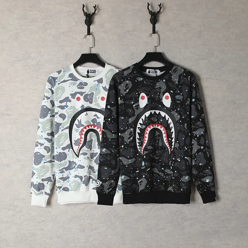 Factory hot fashion brand BAPE Shark Spotlight Shark Print Hip Hop Men's Sweatshirt Cotton Loose High Street WGM Sweater