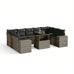 Conjunto de Sofás de Jardín de Ratán Gris, 6 Plazas, Resistente a la Intemperie, Muebles de Exterior de Diseño Contemporáneo - Product Image 1