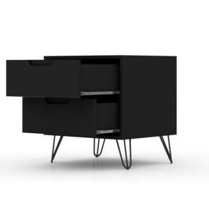 Nightstand In Black With Two <b>Drawers</b> Modern Minimalist Design <b>For</b> Bedroom <b>Storage</b> - Product Image 4