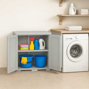 Armadio in Plastica con 2 Ante 79x43x85.5 Cm, Doppio Ripiano per Organizzazione Prodotti per la Pulizia - Product Image 6