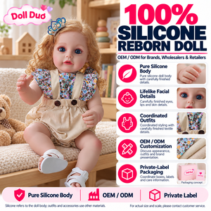 Muñeca Duo Personalizada de Silicona de Cuerpo Completo de 18 Pulgadas, Muñeca Reborn con Overol Beige y Camisa Floral, Regalo de Navidad para Niños - Product Image 1