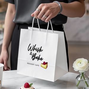 Custom Eco-Friendly Recyclable <b>Biodegradable</b> Disposable White Kraft Paper Food <b>Packaging</b> Bags Handles for Bread Dessert - Product Image 3