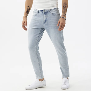 سراويل جينز زرقاء فاتحة للرجال منتصف الخصر سروال مناسب للجسم - Product Image 3