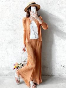 Conjunto de Dos Piezas de Moda Occidental para Mujer, Cárdigan Plisado Miyake con Cuello Redondo y Pantalones Anchos con Flecos, Venta al Por Mayor, PY 2026 - Product Image 4