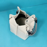 Sac à main en tricot ajouré décontracté, pliable, portable, pour les trajets quotidiens, en laine douce tissée, sac en forme de panier à légumes tissé