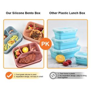 Heatproof Bpa Free Eco-Friendly Silicone Bento <b>Box</b> 4 <b>Compartment</b> Microwave Dishwasher Safe Leakproof Kids Adult <b>Lunch</b> Food - Product Image 4