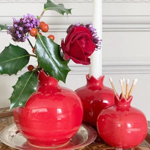 Jarrón Decorativo Multifuncional Personalizado para el Hogar, de Cerámica Roja, Blanca y Turquesa, con Forma de Fruta de Granada, Portavelas Votivas - Product Image 6