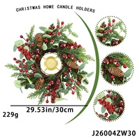 Couronne de Noël porte-bougie 12 pouces avec pommes de pin, baies bleues et feuillage persistant, écologique, faite à la main, centre de table OEM