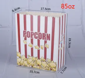 Scatole di popcorn di cartone usa e getta con stampa personalizzata a strisce bianche rosse stampate per feste di film per feste di nozze scatole di Popcorn