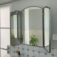 Stainless Steel Three-Fold Bathroom Mirror Hover Folding Feng Shui Mirror Desktop Dressing Mirror Wall Decorative Mirror