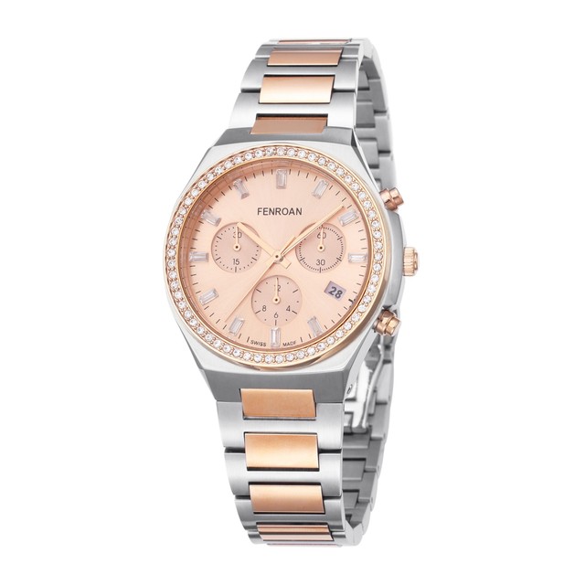 Luxury Stainless Steel Auto Date Mechanical Watch for Men Diamond Bezel Diver 5mm Luminous Case 30bar Water Resistance Rose Gold