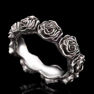 Anello Apribile Retrò Anticato <span class=keywords><strong>Argento</strong></span> Nero <span class=keywords><strong>Cavaliere</strong></span> Rosa per Uomo Donna, Anelli Regolabili a Fiore, Gioielli - Product Image 3