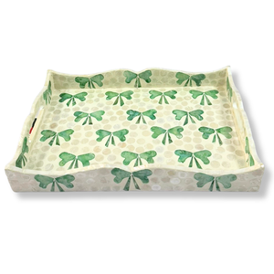 Plateau en MDF rectangulaire écologique de haute qualité avec bord ondulé motif d'arc coloré incrustation de coquille de Capiz blanche - Product Image 2