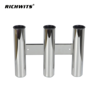 RICHWITS Porte-cannes à pêche en acier inoxydable 304 de qualité marine à 3 tubes, fixation latérale pour yacht, bateau rapide, kayak