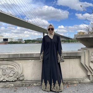 1495 #   Cárdigan Moderno en Color Azul Marino y Negro con Ribete de Encaje Dorado, Abayas Dubai, Ropa Nueva para Mujer, Ropa Islámica - Product Image 2