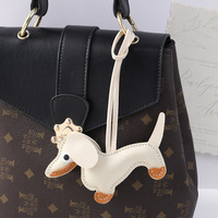 Pendentif Teckel en Cuir, Ornement Suspendu Style Coréen, Breloque de Sac DIY, Chien de Dessin Animé