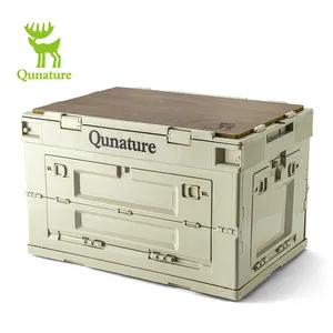 Qunature kotak penyimpan multifungsi Kemah luar ruangan kotak penyimpanan dapat dilipat dengan tutup kayu
