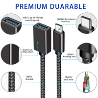 Kabel OTG nilon USB 3,2 10Gbps, kabel pengisian daya kecepatan tinggi USB-C ke USB Otg 3A untuk ponsel komputer keluaran baru tipe AC