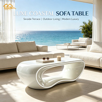 Table basse moderne blanche brillante, table centrale durable pour l'extérieur, bord de piscine, hôtel, salon, fabricant de meubles, vente en gros