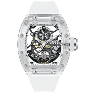 맞춤형 럭셔리 오토매틱 기계식 남성용 시계, 빛나는 손이 있는 크리스탈 케이스 투명 다이얼, 고무 스트랩 스포츠 시계 - Product Image 1