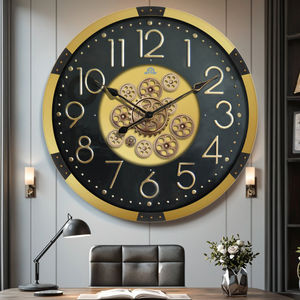 Luxe 24 pouces simple face fer mécanique horloge murale vert <span class=keywords><strong>Vintage</strong></span> carte du monde engrenage Logo personnalisé aiguille pour salon décor - Product Image 3