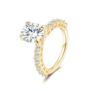 Bague en argent sterling S925 avec pierre latérale ovale en moissanite, bijoux élégants pour femmes, pour fiançailles, mariage, usage quotidien - Product Image 1