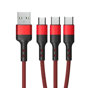 1M 3ft 3 Voeten 3in1 5A Super Snel Opladen Gevlochten Data Usb Kabel 3in1 Qc Snelle Opladen 5a Snelle golden Type-C Kabel Met 3in1