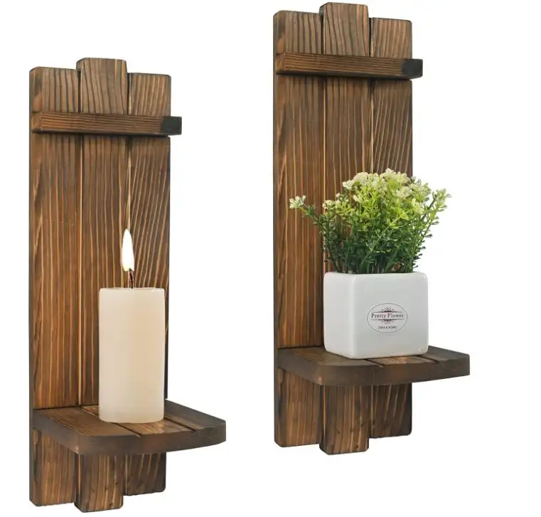 Conjunto de 2 castiçais de madeira para decoração de parede, castiçais personalizados, decoração rústica para casa, prateleira flutuante para parede de fazenda, decoração de parede